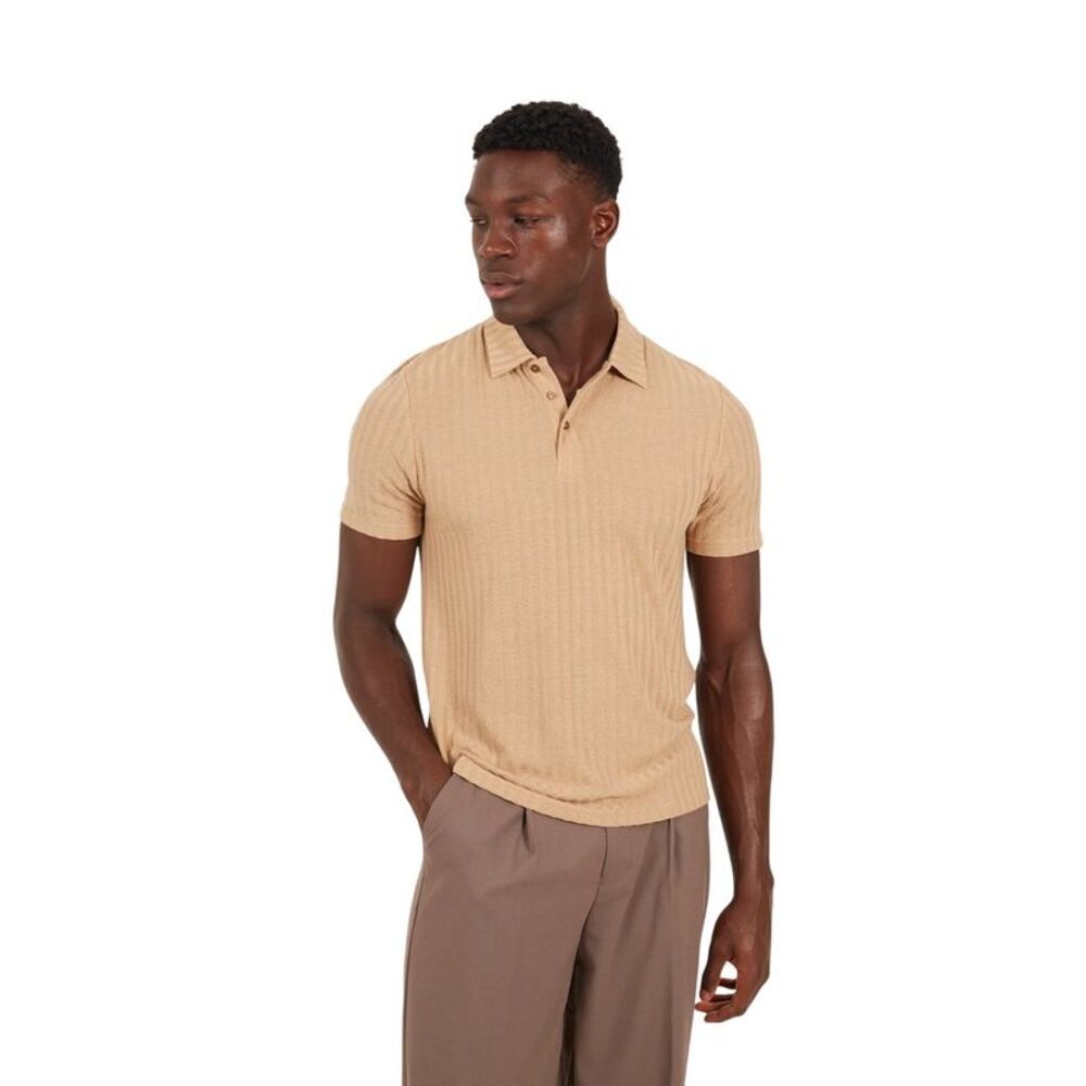 Brave Soul Mens Textured Short-Sleeved Polo Shirt / Taupe